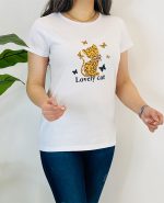 تیشرت سوپرپنبه طرح گربه پروانه پلنگی 8969