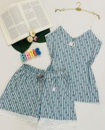 ست تاپ شورتک دانتل دار طرح خرگوش ستاره اکلیلی کله غازی 8994