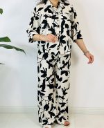 ست_شومیز_شلوار بیسکویتی طرح گل درشت زمینه شیری کد 9054_9049_8943