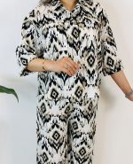 ست_شومیز_شلوار بیسکویتی طرح کرم مشکی کد 9054_9049_8943