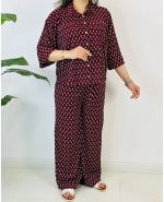 ست_شومیز_شلوار بیسکویتی طرح گل ریز زمینه زرشکی کد 9054_9049_8943