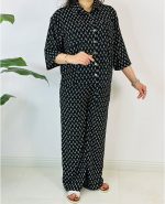 ست_شومیز_شلوار بیسکویتی طرح گل ریز زمینه مشکی کد 9054_9049_8943