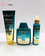پک ترمیم کننده مو بیوکسین BIOXCIN حاوی کراتین و آرگان (ماسک مو+شامپو +اسپری دو فاز)