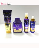 پک حرفه ای ضد ریزش حجم دهنده و افزایش رشد مو بیوکسین BIOXCIN حاوی کلاژن و بیوتین(سرم مو .ماسک .اسپری دوفاز.شامپو)کلاژن