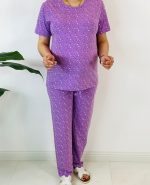 ست تیشرت شلوار پنبه سوپر طرح قلب ریز رنگی زمینه یاسی8943