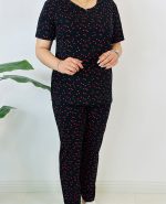 ست تیشرت شلوار پنبه سوپر طرح قلب قرمز زمینه مشکی 8943