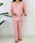 ست تیشرت شلوار پنبه سوپر طرح رنگین کمان زمینه گلبهی 8943