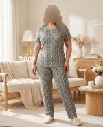 ست تیشرت شلوار سوپر پنبه طرح خط دار رنگی زمینه طوسی کد 8943