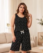 ست تاپ شلوارک سوپر پنبه قلب سفید زمینه مشکی کد 9055____8994
