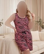 ست تاپ شلوارک پنبه سوپر طرح زبرا زمینه صورتی کد 9055 __ 8994